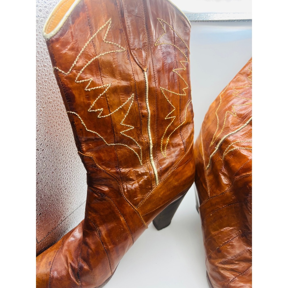 Sacha London Vintage Cognac Leather Western Cowboy Boots Made in Spain Heel 3.5" - Picture 7 of 10